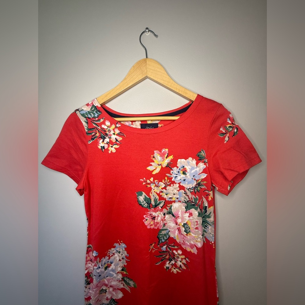 Joules Red Floral T Shirt Dress Riviera Print Cotton Size Medium - Picture 3 of 9